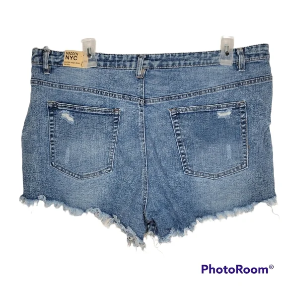 MADDEN NYC Juniors Plus Super High Rise Denim Skort - Picture 4 of 9